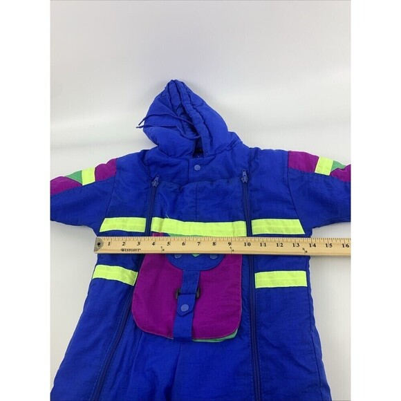 Alpine Way Vintage Baby Snowsuit Full Zip Hooded Blue Purple Neon Nylon 12 Month - Picture 14 of 15
